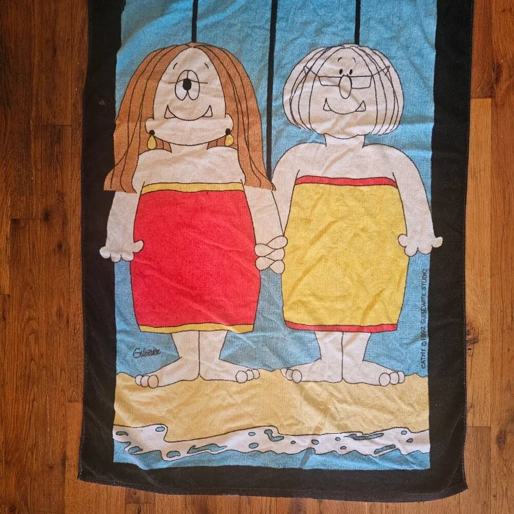 Vintage 90s 1992 Cathy Guisewite Studio comic cartoon beach bath towel cotton